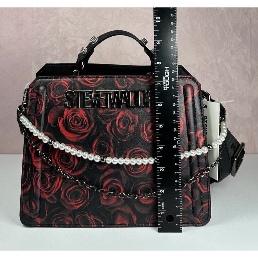 Steve Madden Rose Print Mini Satchel Crossbody Pearl Chain Gothic Y2K BEvelyn - Picture 8 of 16